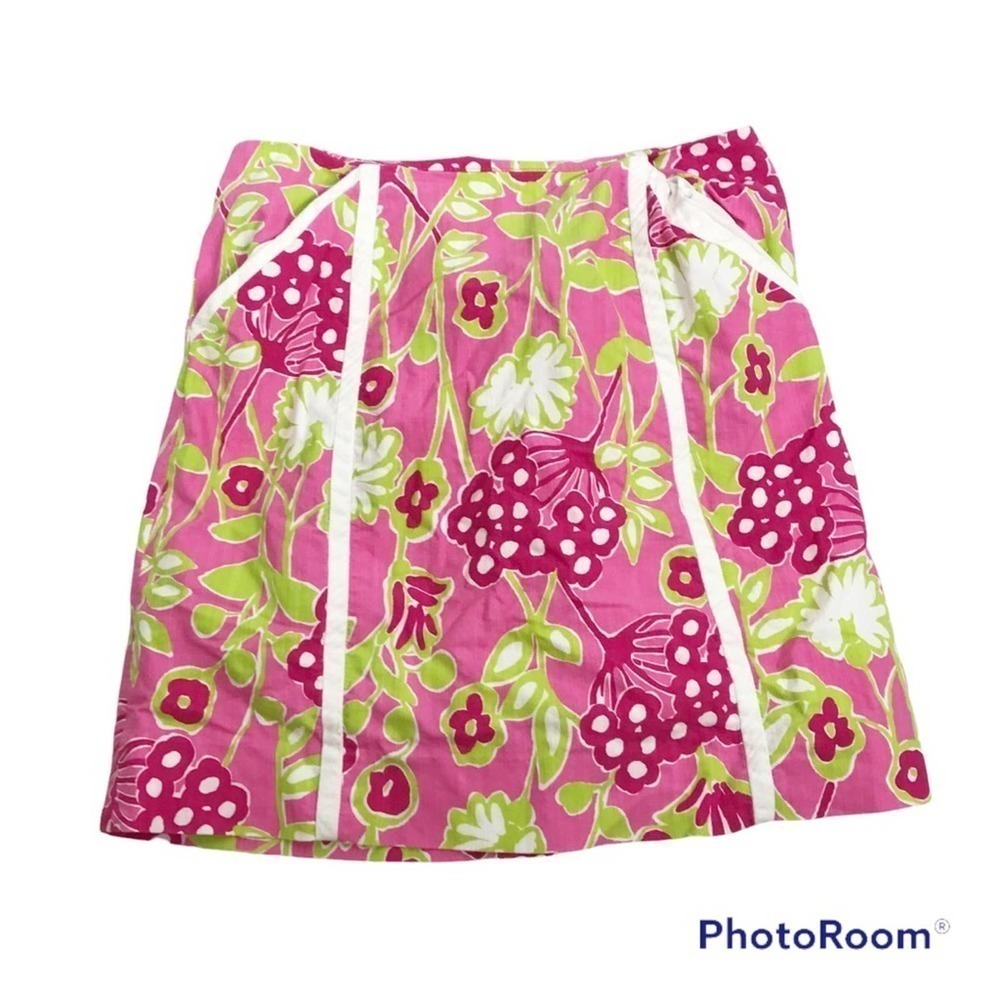 Lilly Pulitzer Originals Roslyn Hotty Pink Floral With Pockets Skirt Size 0 VTG